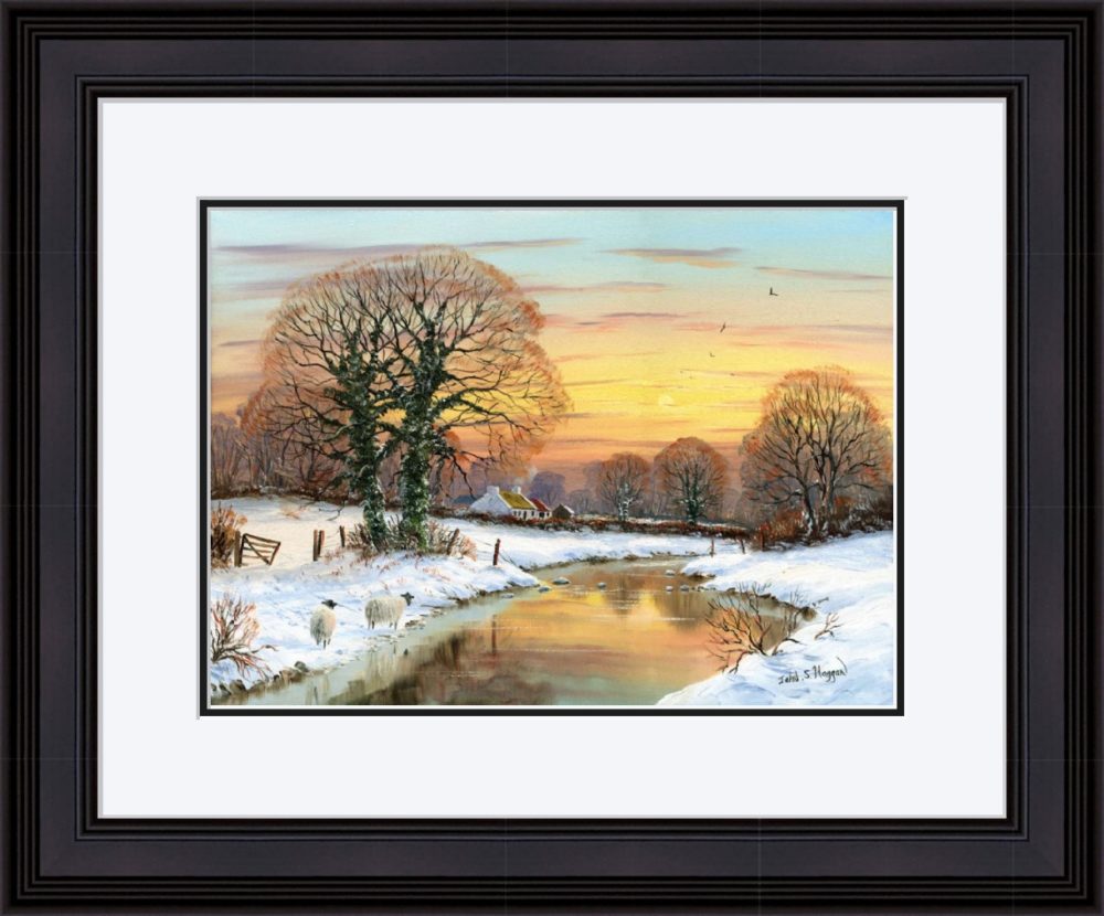 Snow On The Upper Ballinderry Print (Large) in Black Frame