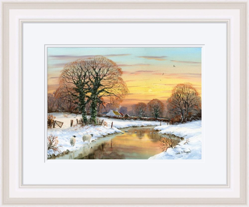 Snow On The Upper Ballinderry Print (Large) in White Frame