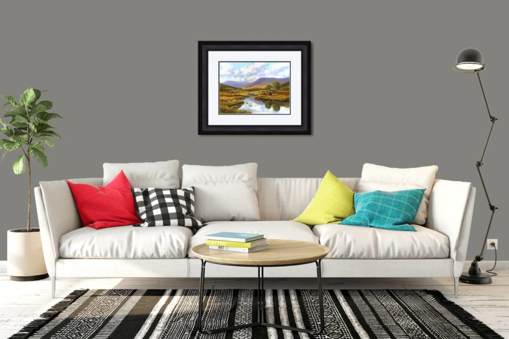 Sheep In The Glenelly Print (Large) in Black Frame in Room