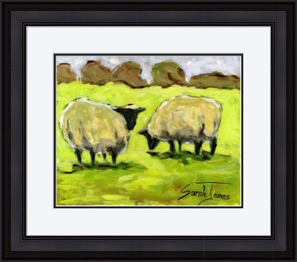 The Two Sheep Print In Black Frame