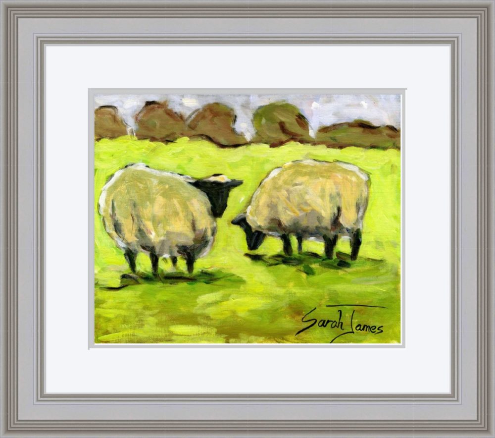The Two Sheep Print In Grey Frame