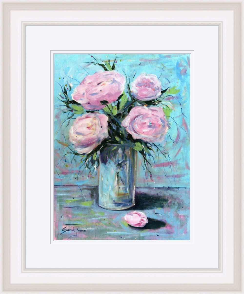 Pink Roses Print In White Frame
