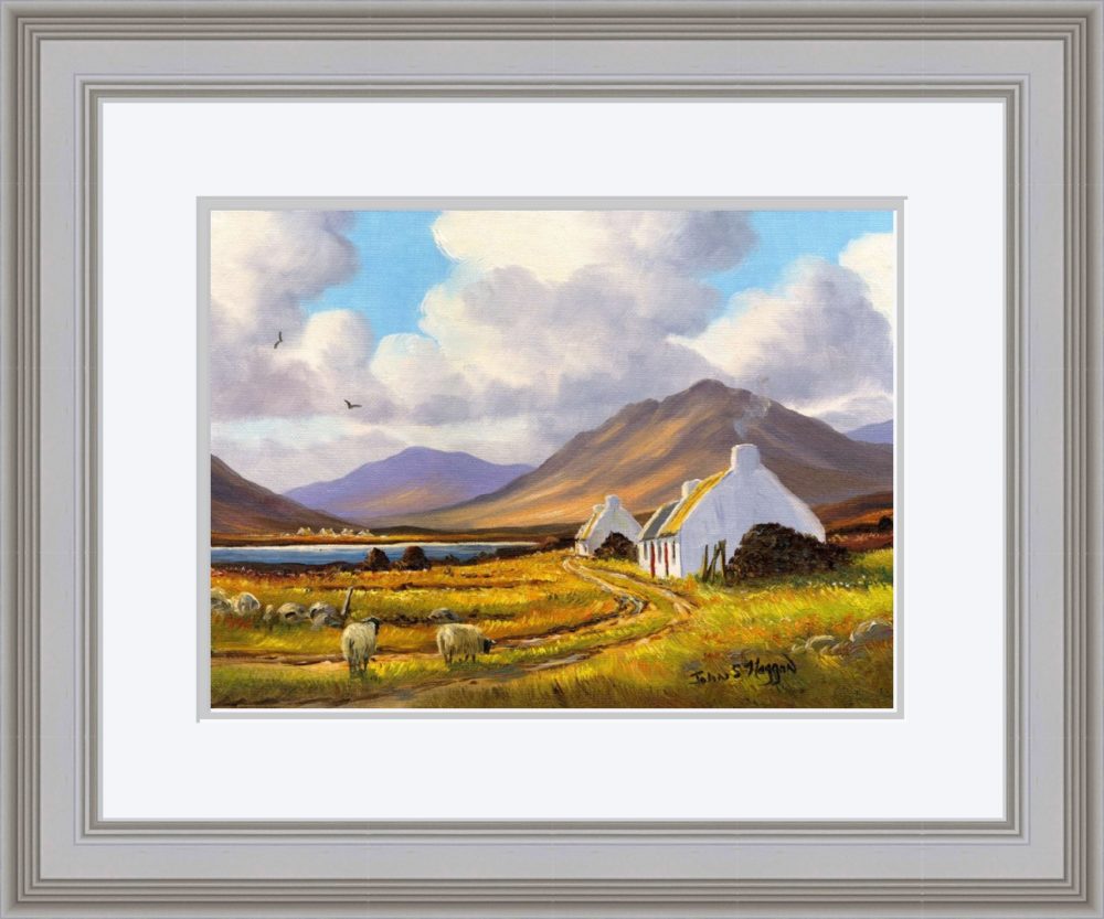 Sheep Near Roundstone Print (Large) in Grey Frame