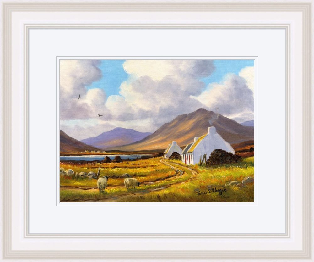 Sheep Near Roundstone Print (Large) in White Frame