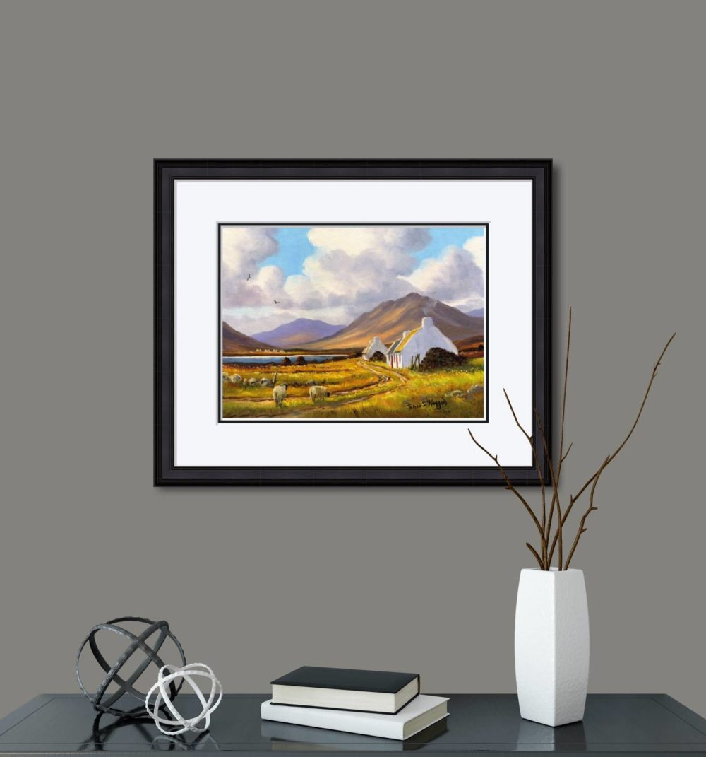 Sheep Near Roundstone Print (Medium) in Black Frame in Room