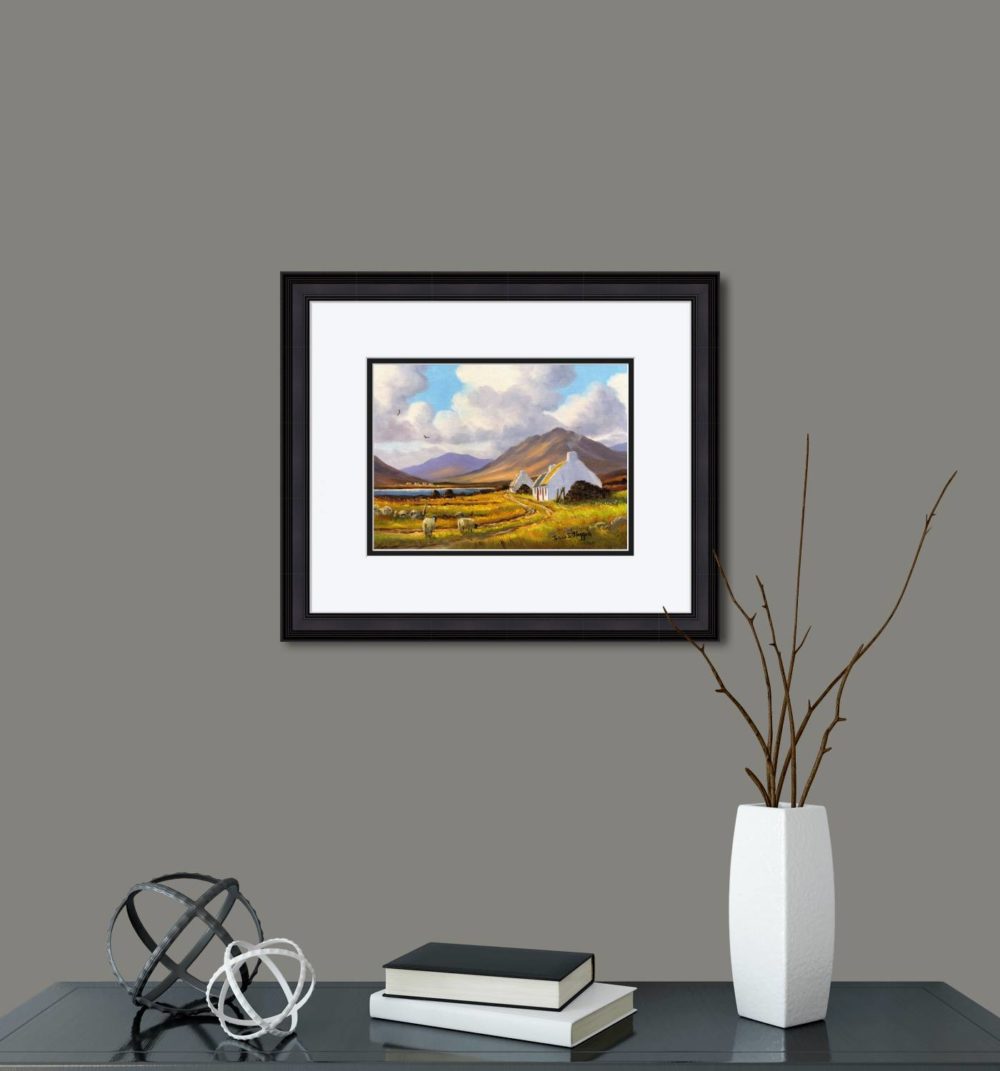 Sheep Near Roundstone Print (Small) in Black Frame in Room