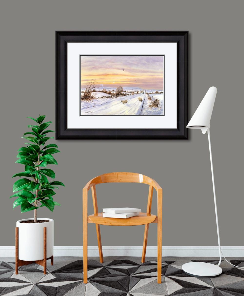 Winter Evening Near Slieve Gallion Print (Large) in Black Frame in Room