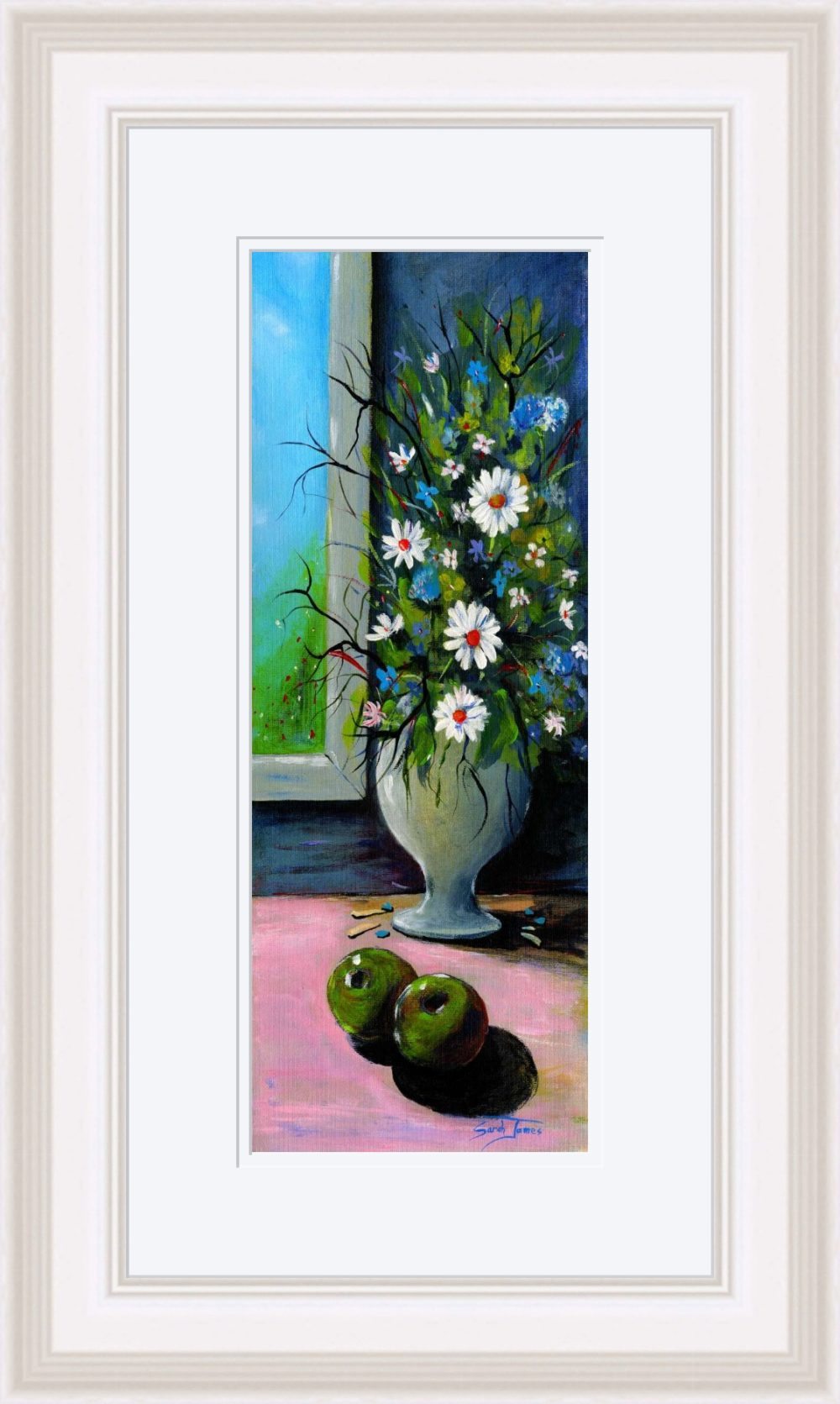 Apples and Daisies Print (Medium) In White Frame
