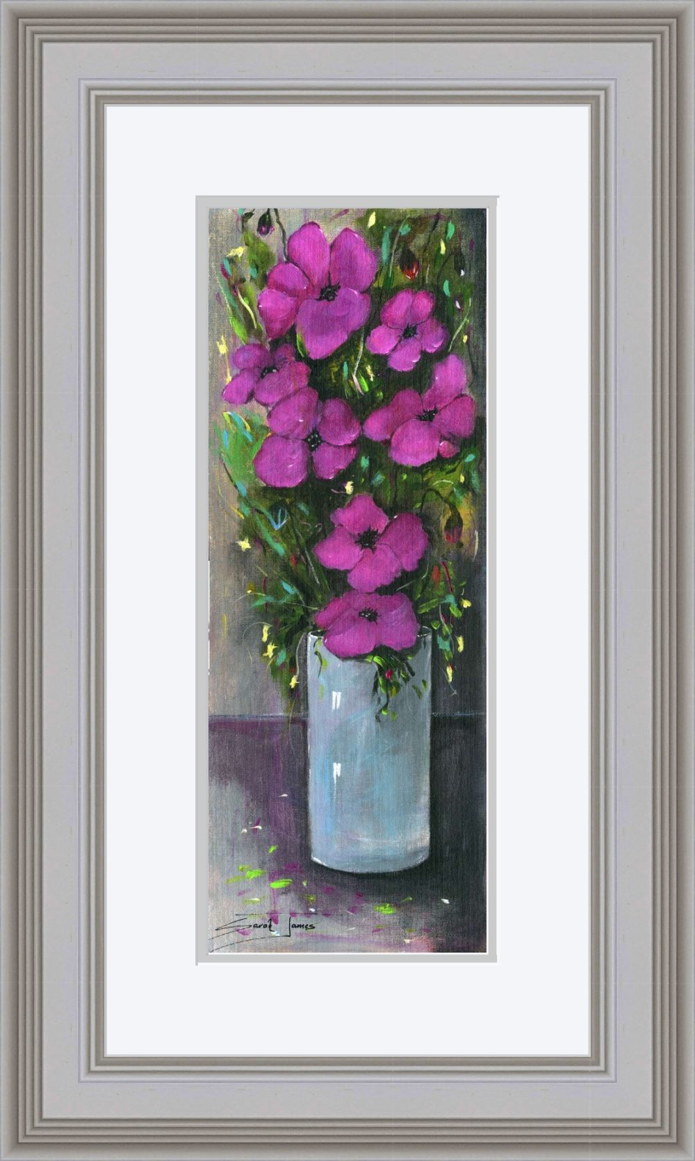 Purple Flowers Print (Medium) in Grey Frame