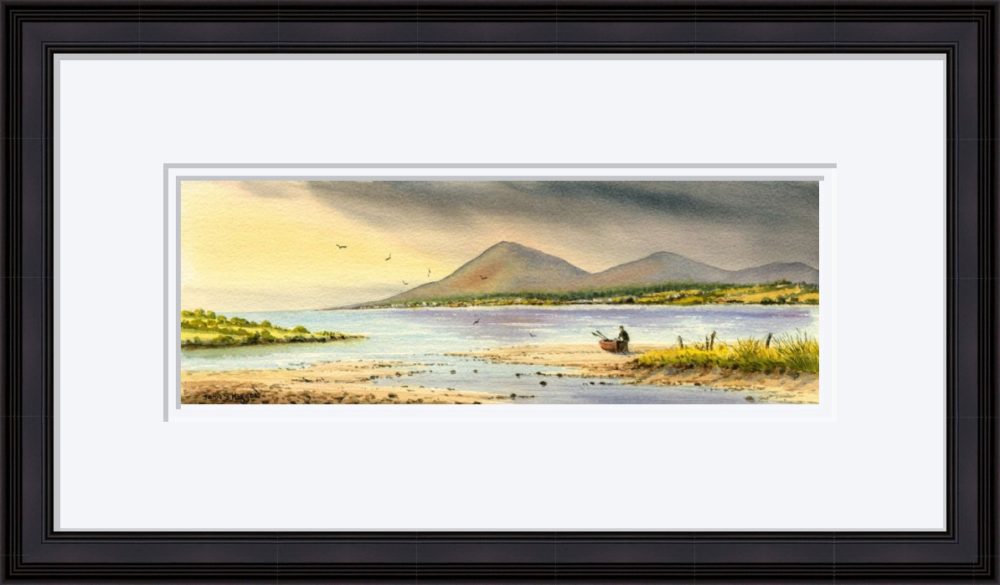 The Mournes At Dundrum Bay Print in Black Frame