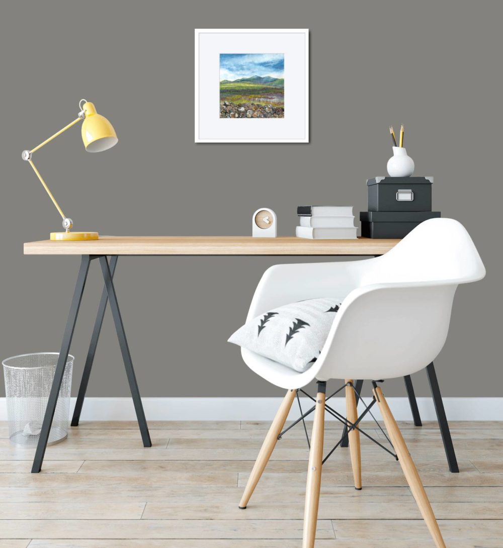 The Mournes Print in White Frame in room