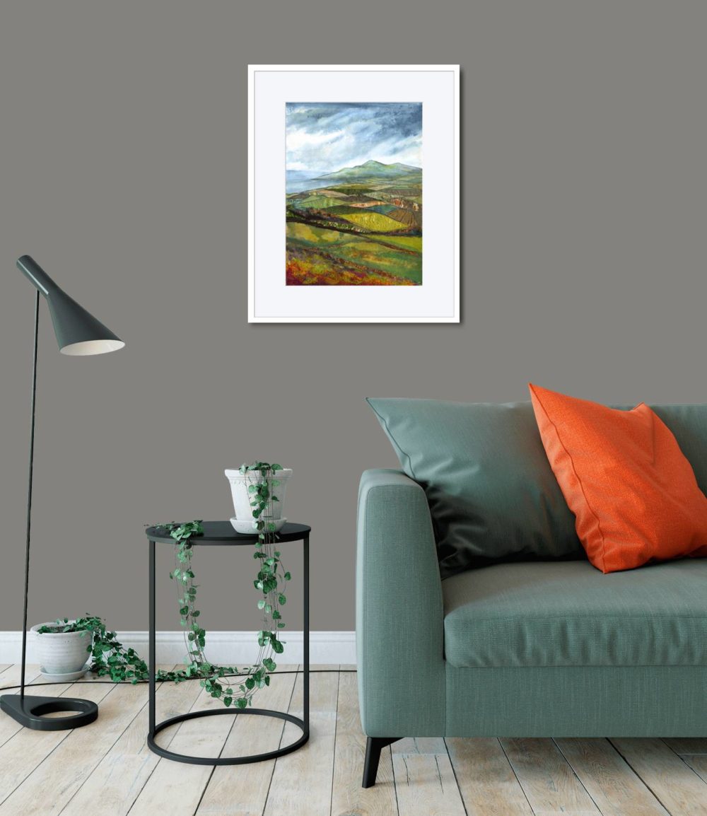 Mourne View Print in White Frame in room