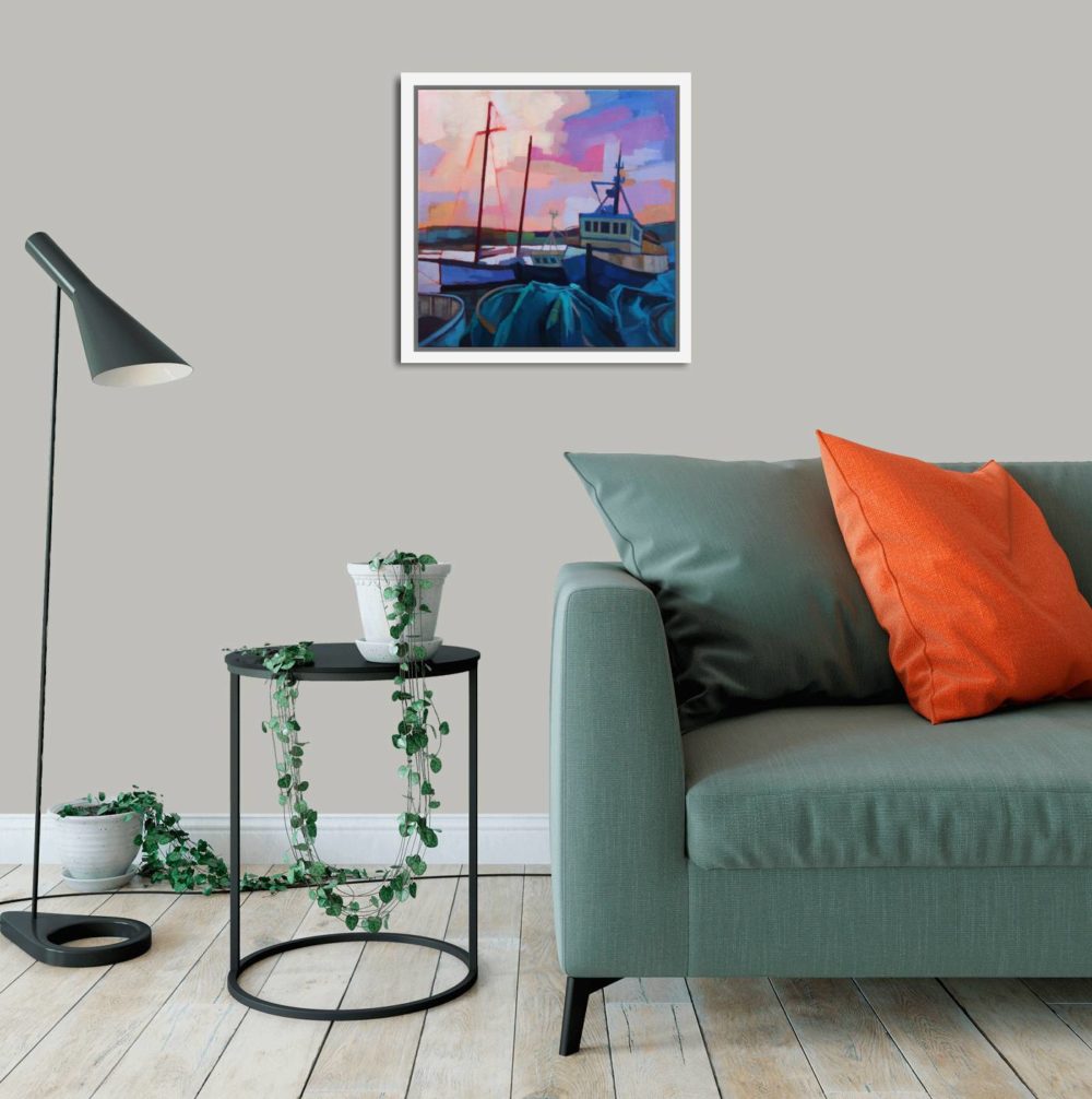Trawlers At Dingle in White Float Frame in room