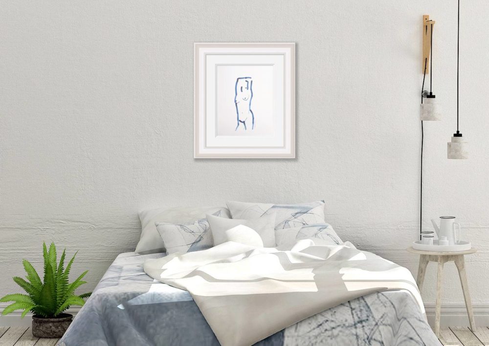 Blue Torso in White Frame in room