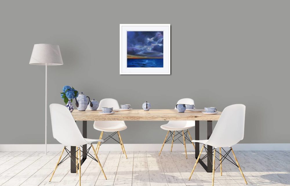 Storm Clouds Over The Atlantic Print in White Frame in room