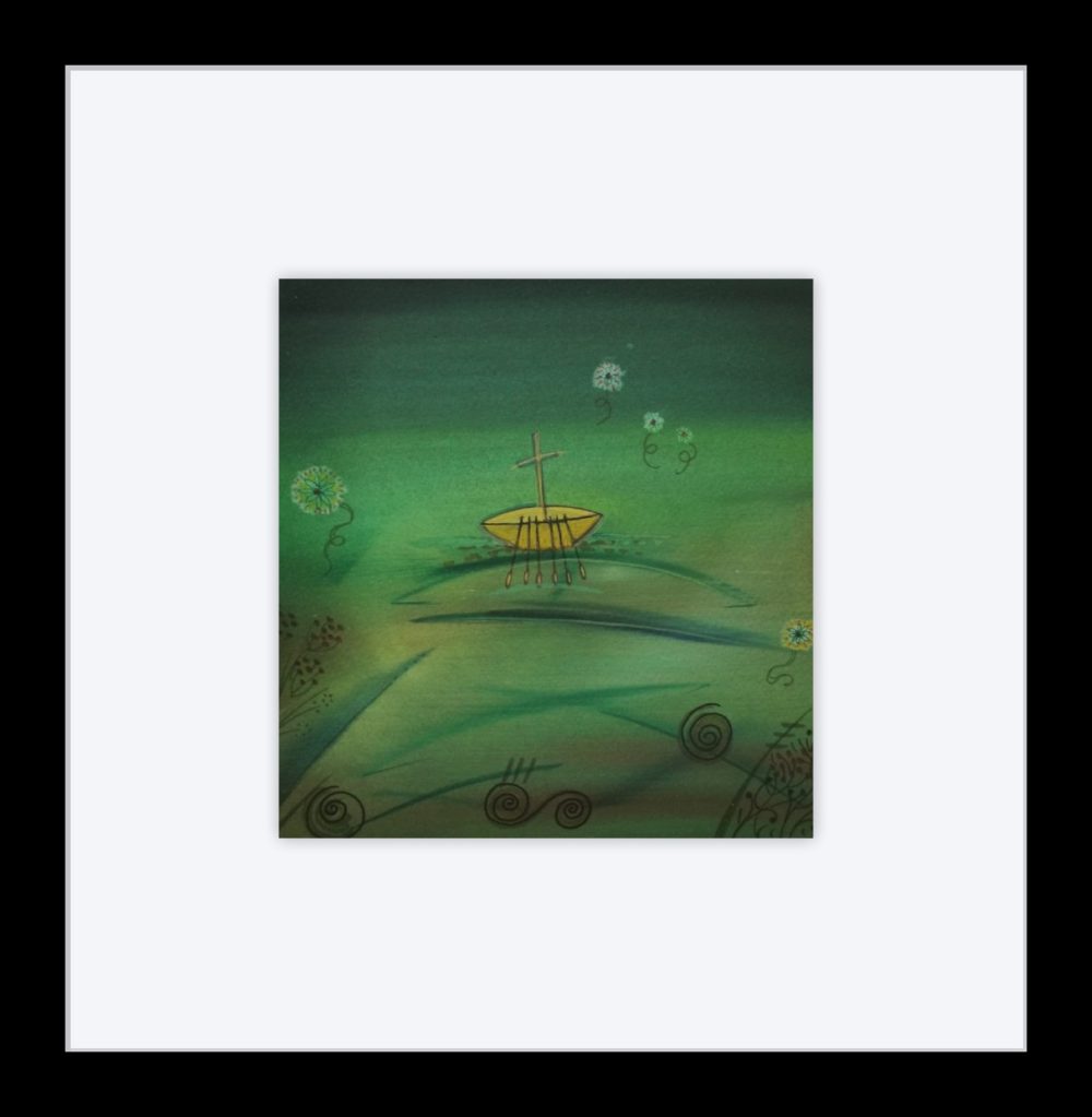Golden Vessel On An Emerald Sea In Black Frame