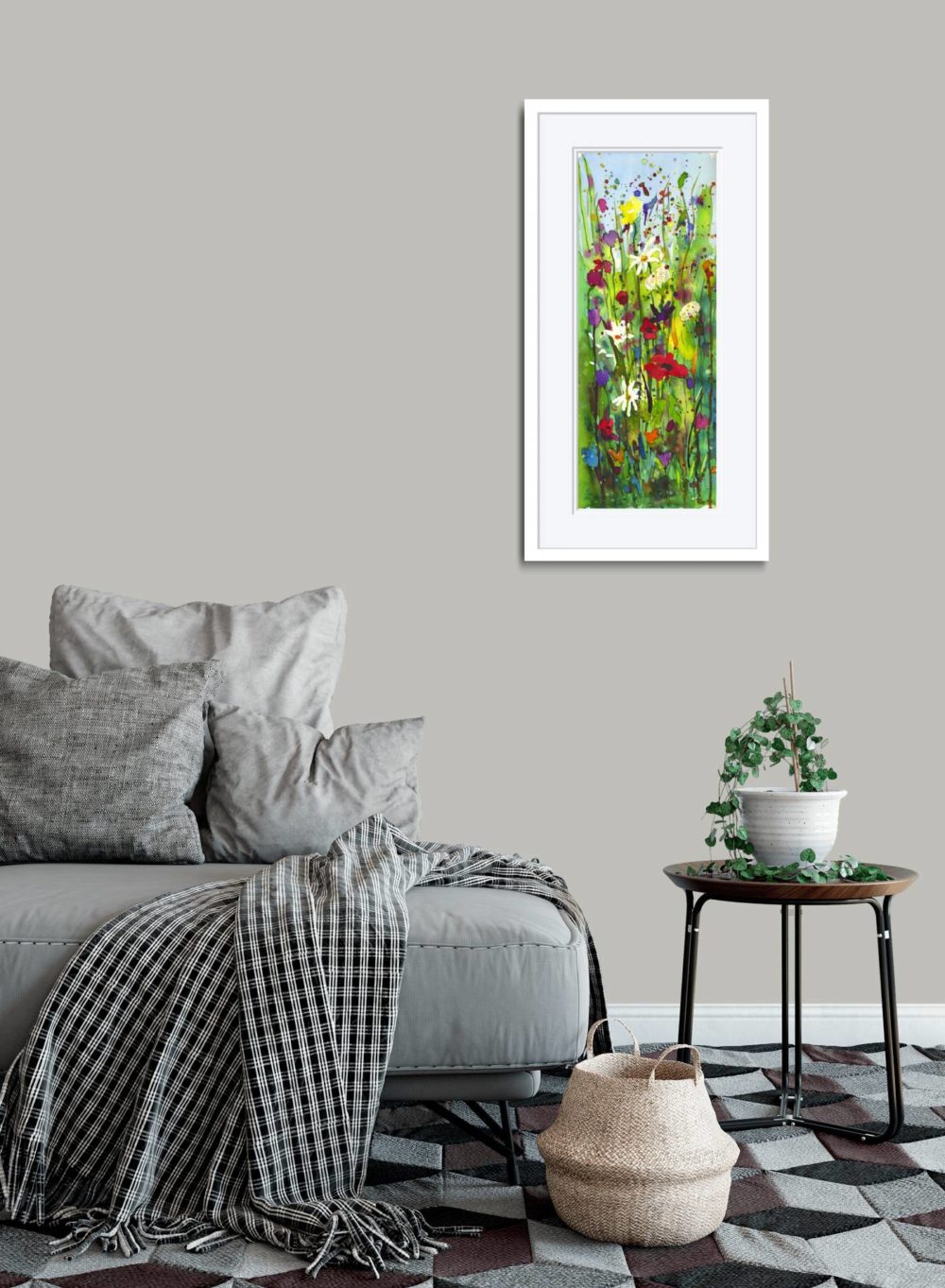 Meadow Flora Print In White Frame In Room