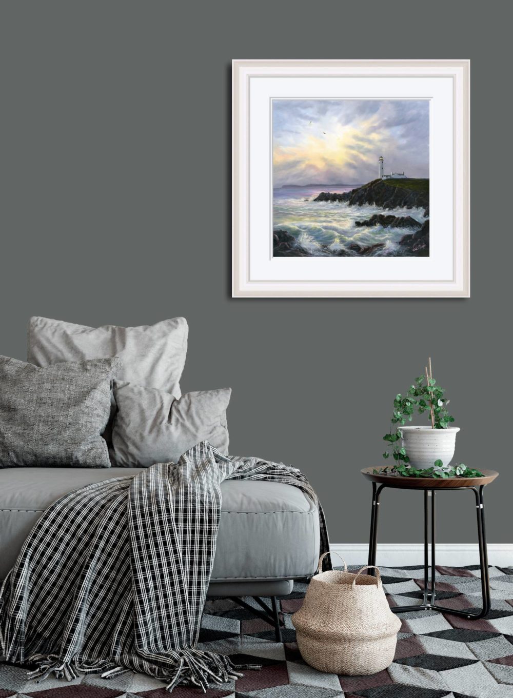 Fanad Lighthouse Print (Large) In White Frame In Room
