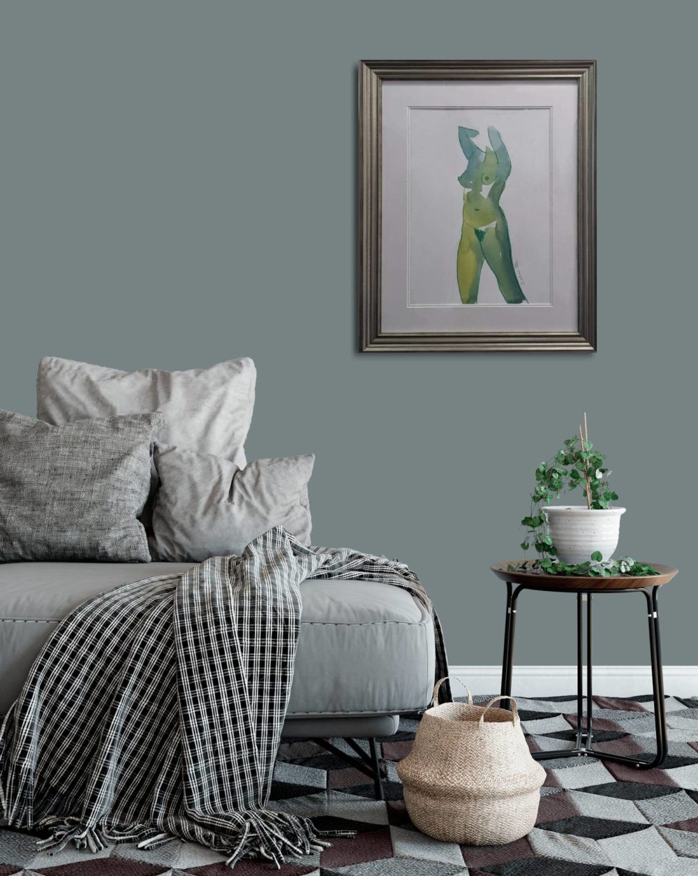 Green Nude In Silver Frame In Room