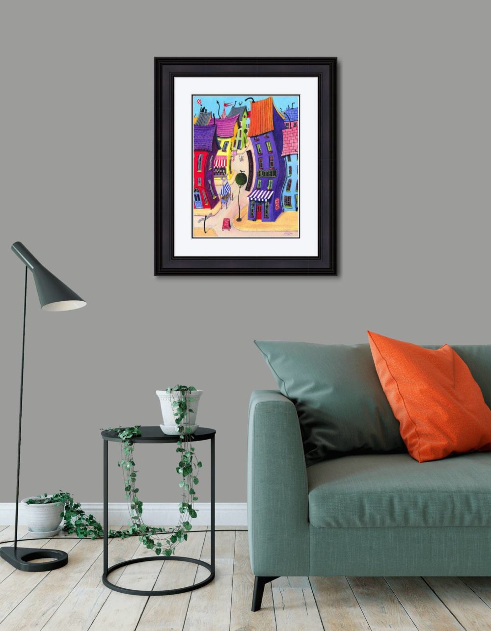 The Circus Comes To Town Print (Small) In Black Frame In Room