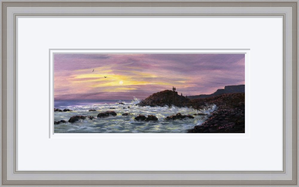 Last Light At The Causeway Print In Grey Frame