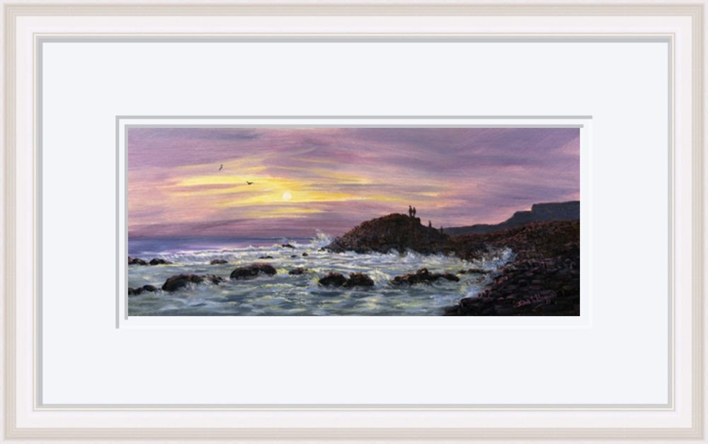 Last Light At The Causeway Print In White Frame