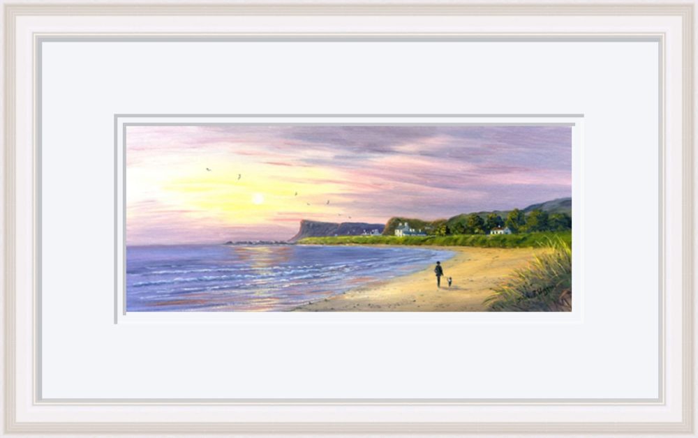 Evening Walk At Ballycastle Print In White Frame