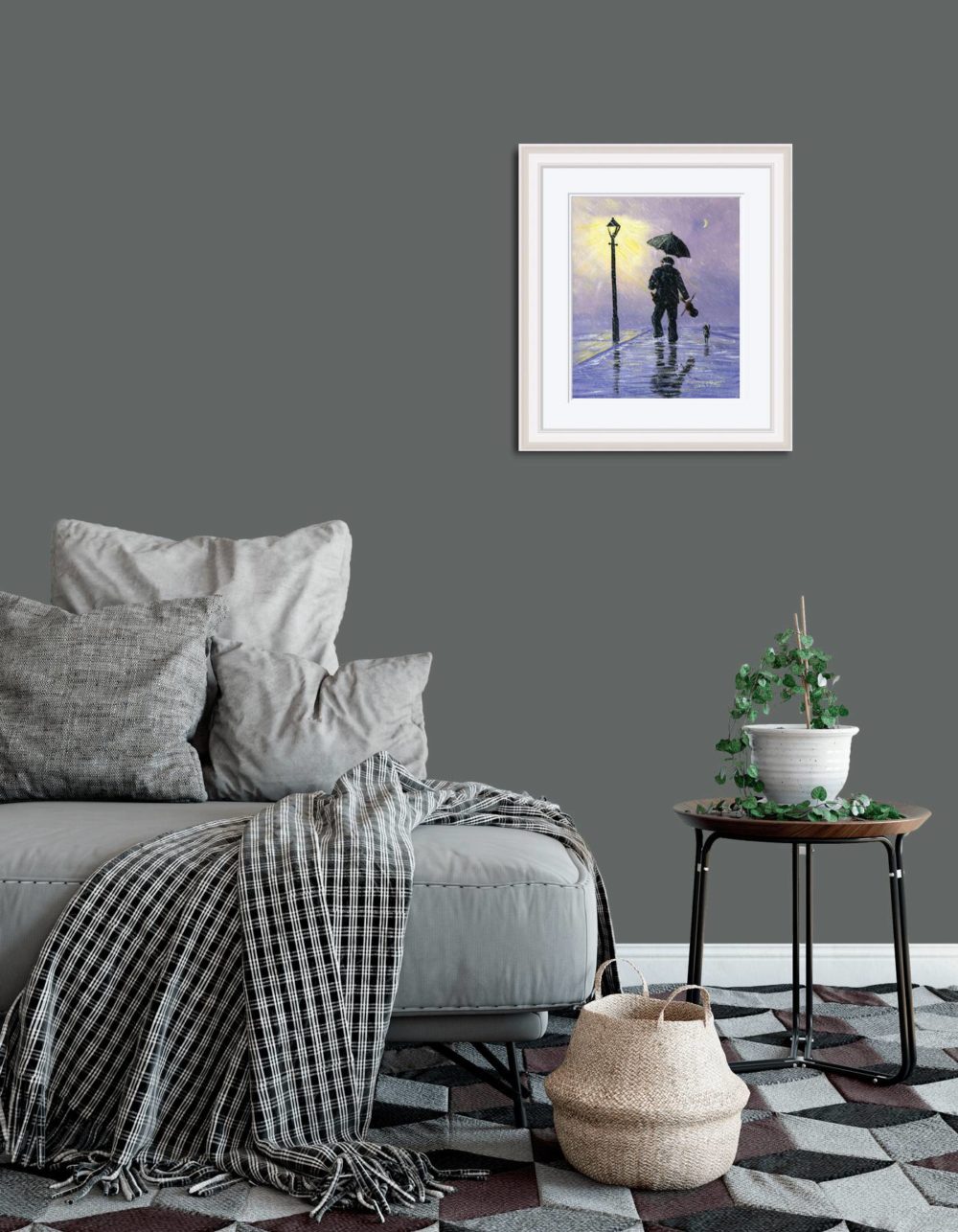 Raindrops Keep Falling Print (Small) In White Frame In Room