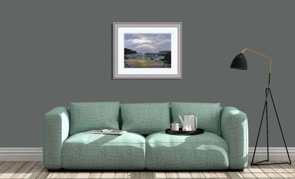 Evening On The North Coast Print (Large) In Grey Frame In Room