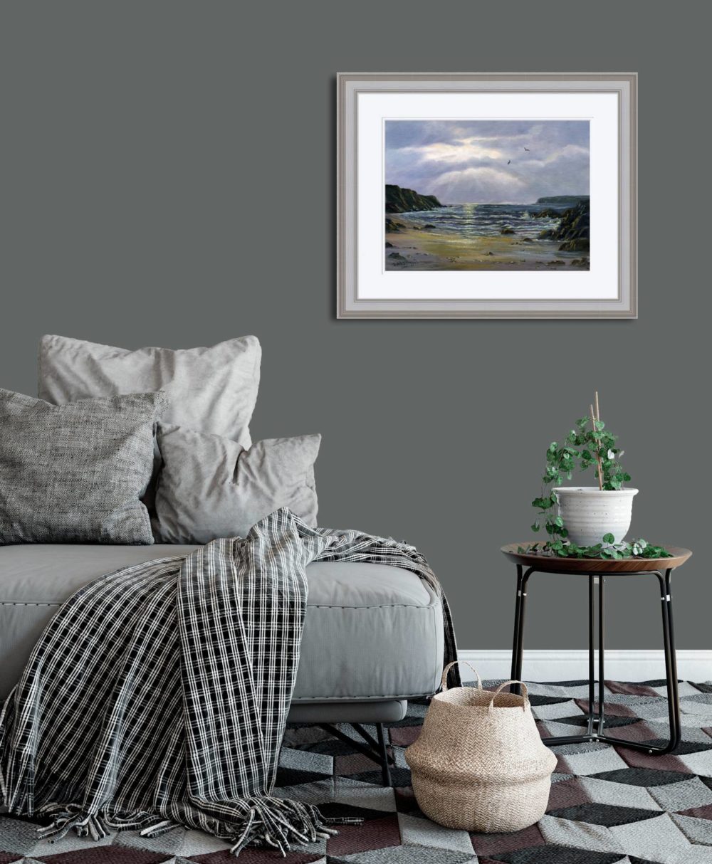 Evening On The North Coast Print (Medium) In Grey Frame In Room