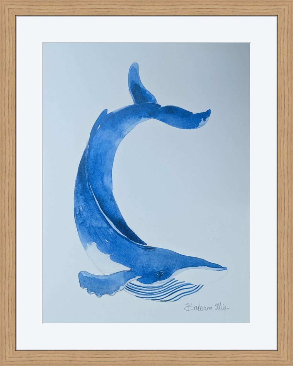 Blue Whale Print In Wooden Frame