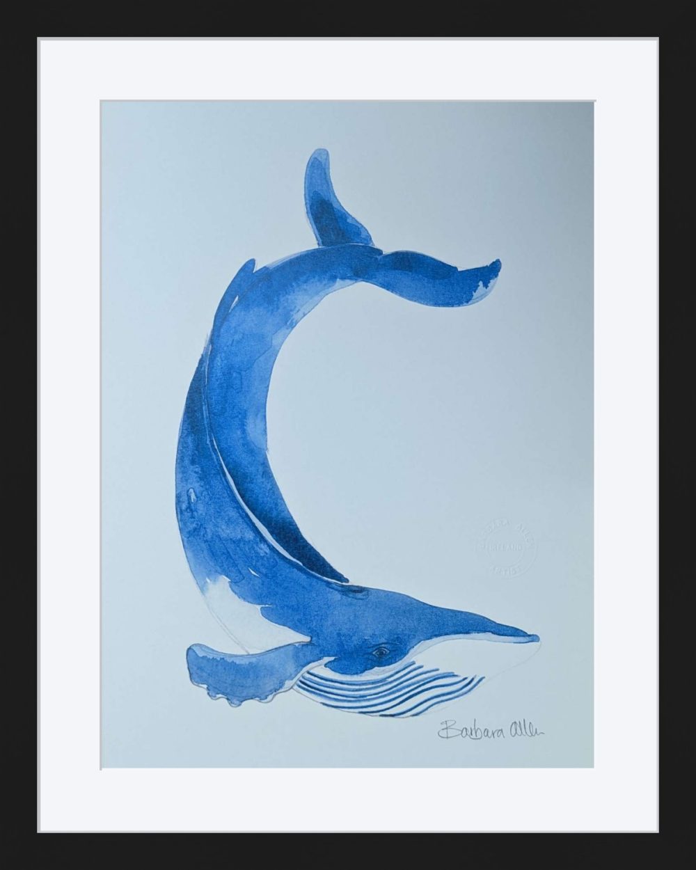 Blue Whale Print In Black Frame