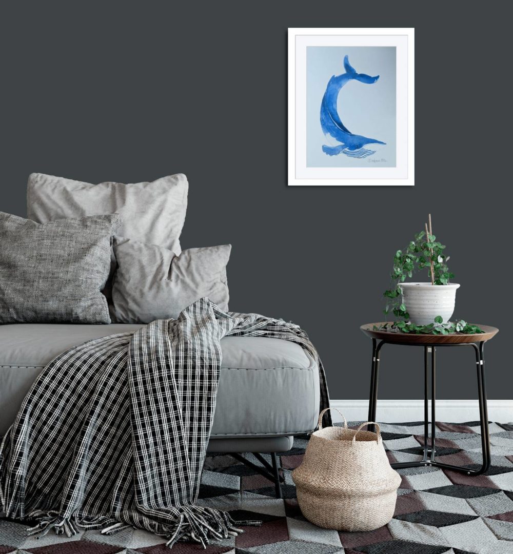 Blue Whale Print In White Frame In Room