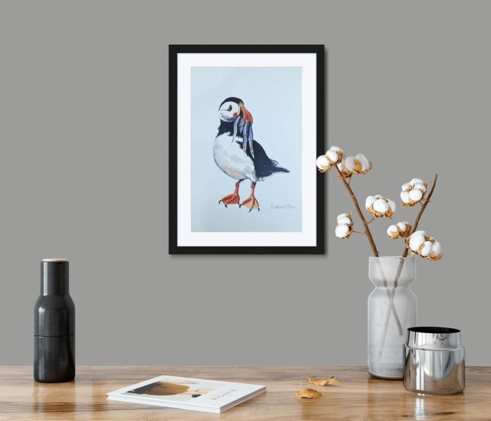 Puffin Print In Black Frame In Room