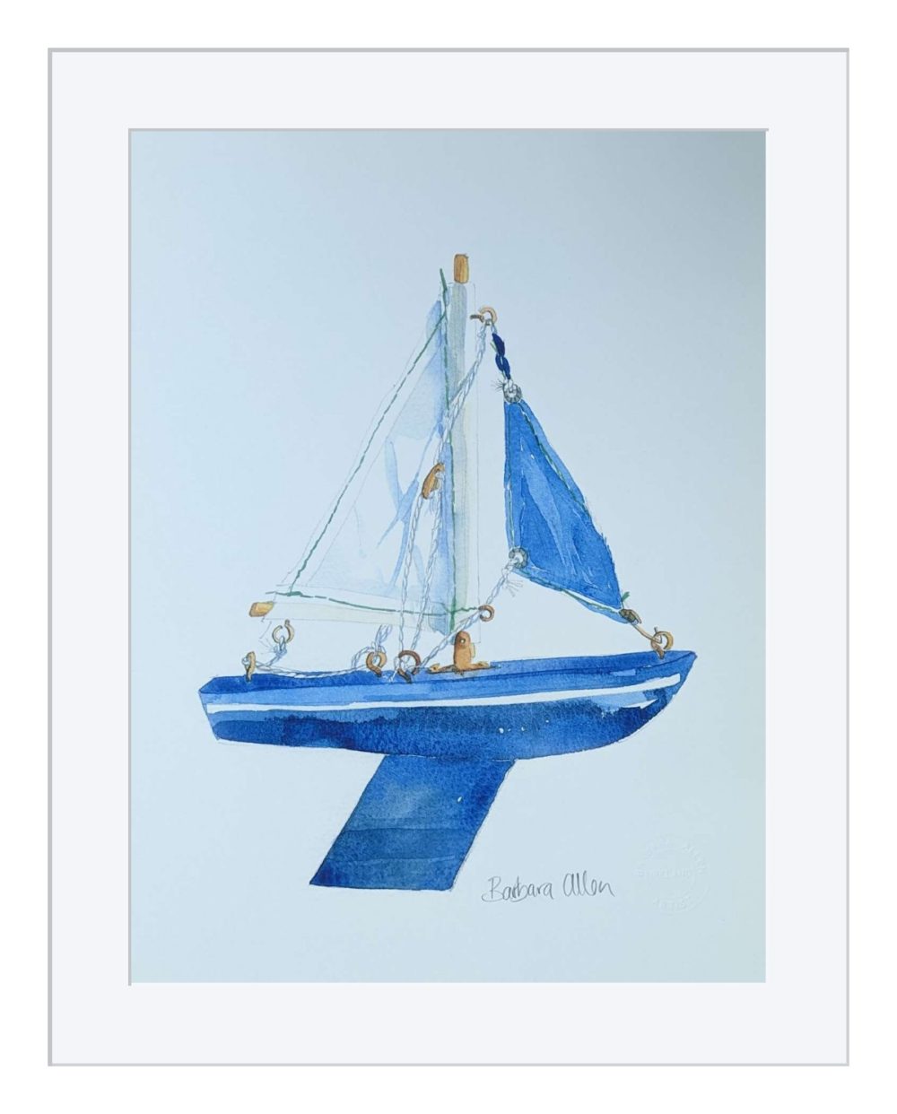 The New Blue Boat Print In White Frame