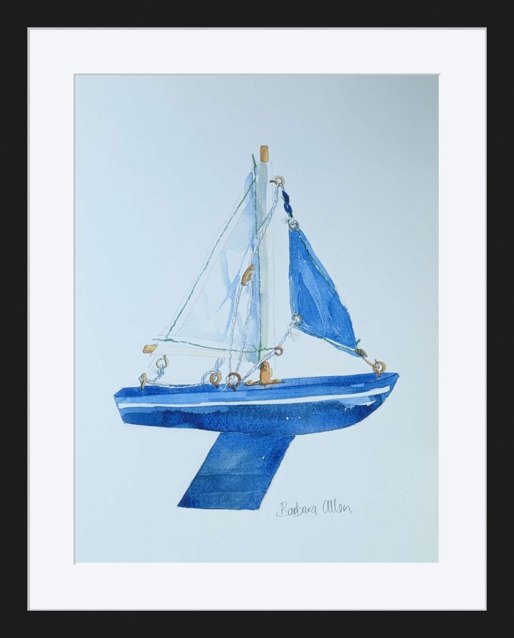The New Blue Boat Print In Black Frame