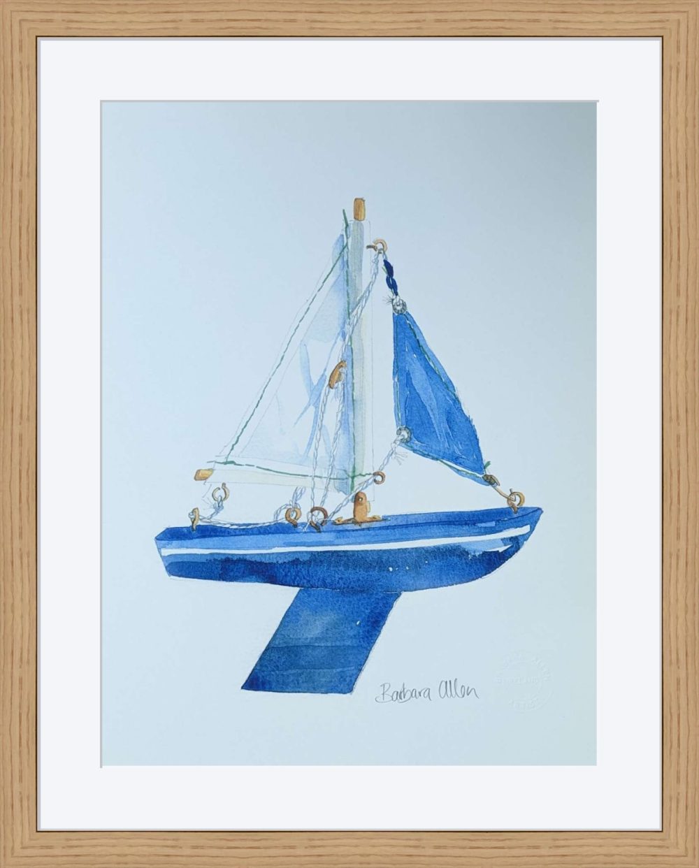 The New Blue Boat Print In Wooden Frame
