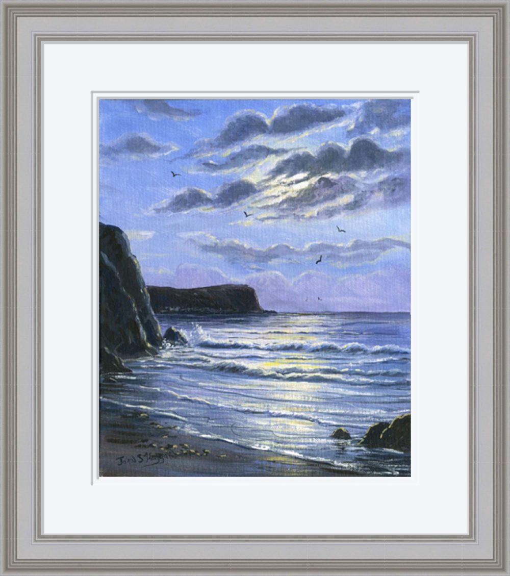 Moonlight On The Beach Print In Grey Frame