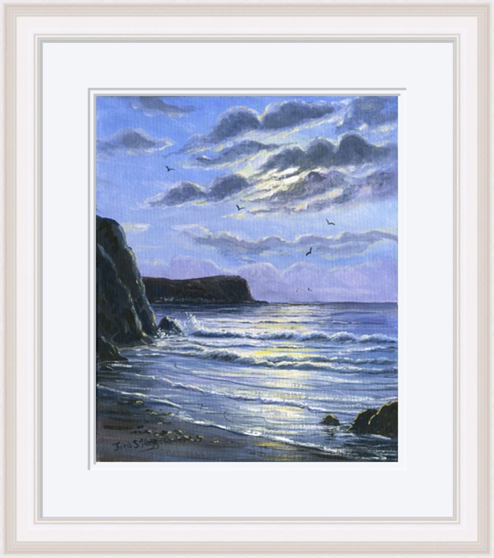 Moonlight On The Beach Print In White Frame