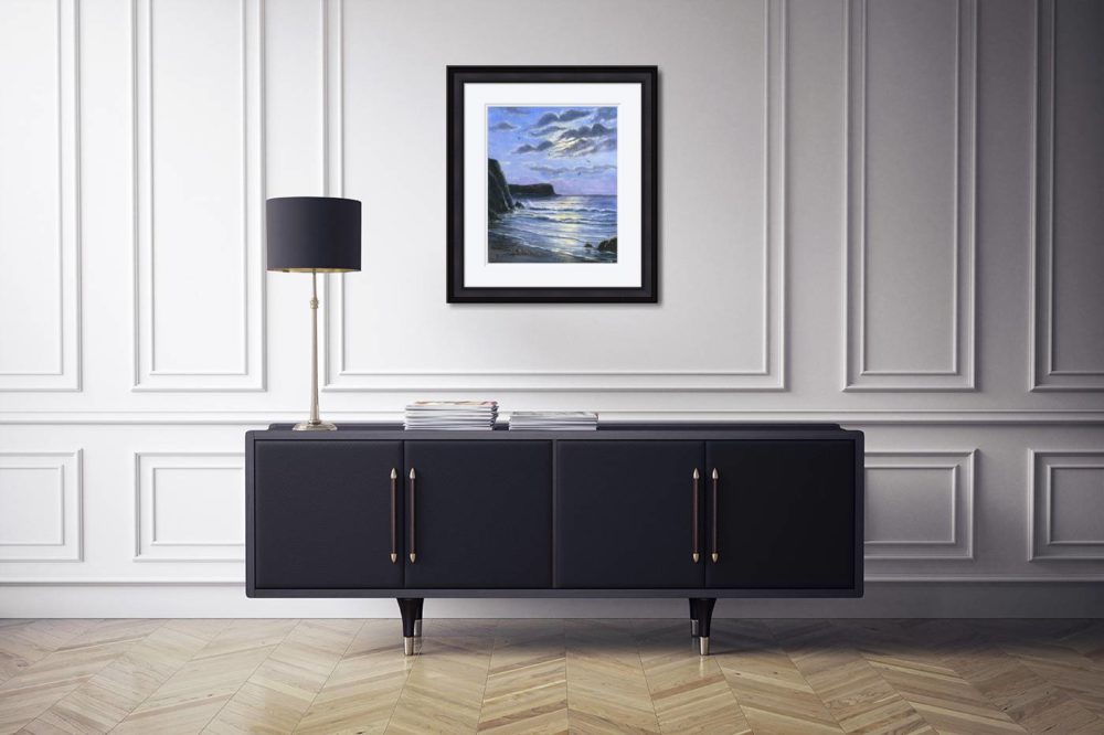 Moonlight On The Beach Print (Large) In Black Frame In Room
