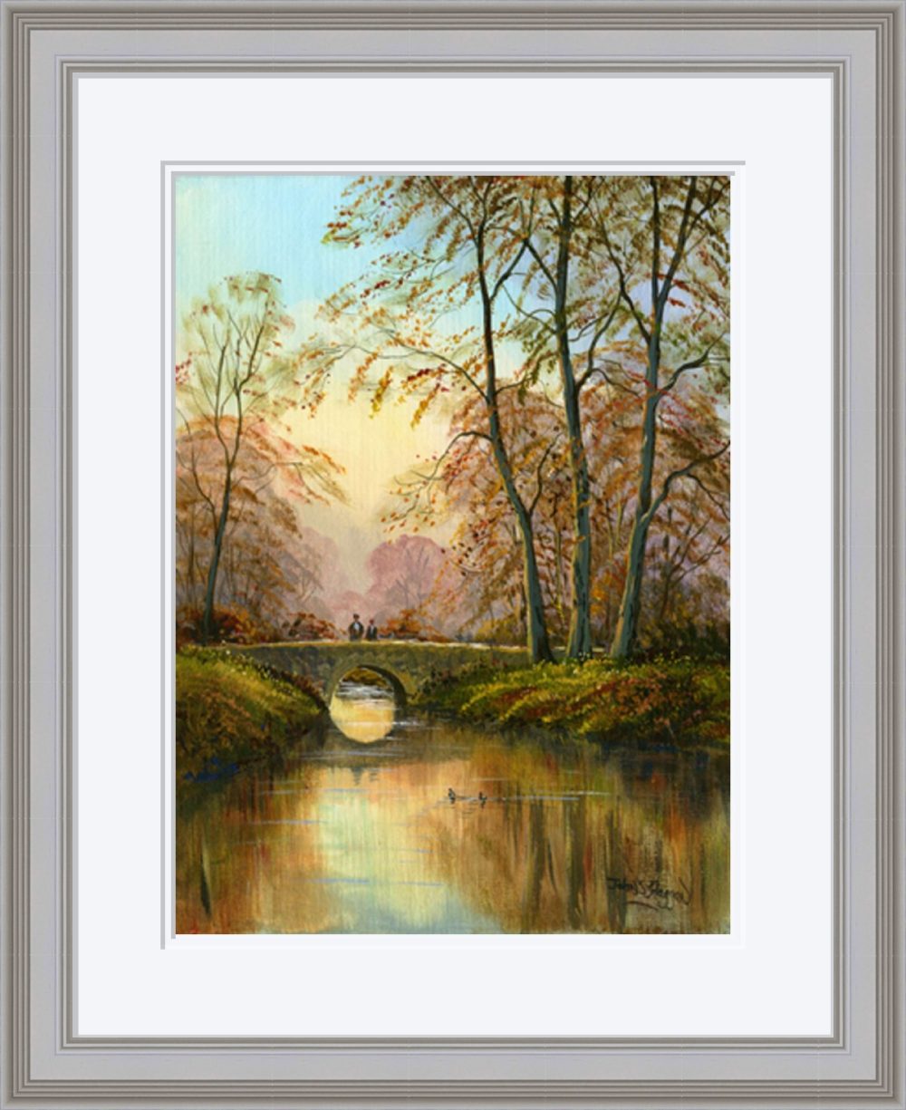 Autumn At The Bridge Print In Grey Frame