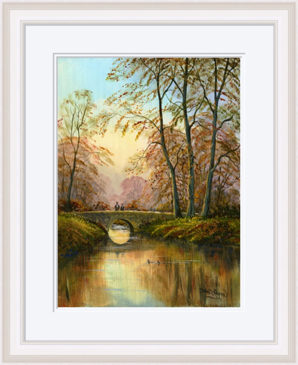 Autumn At The Bridge Print In White Frame