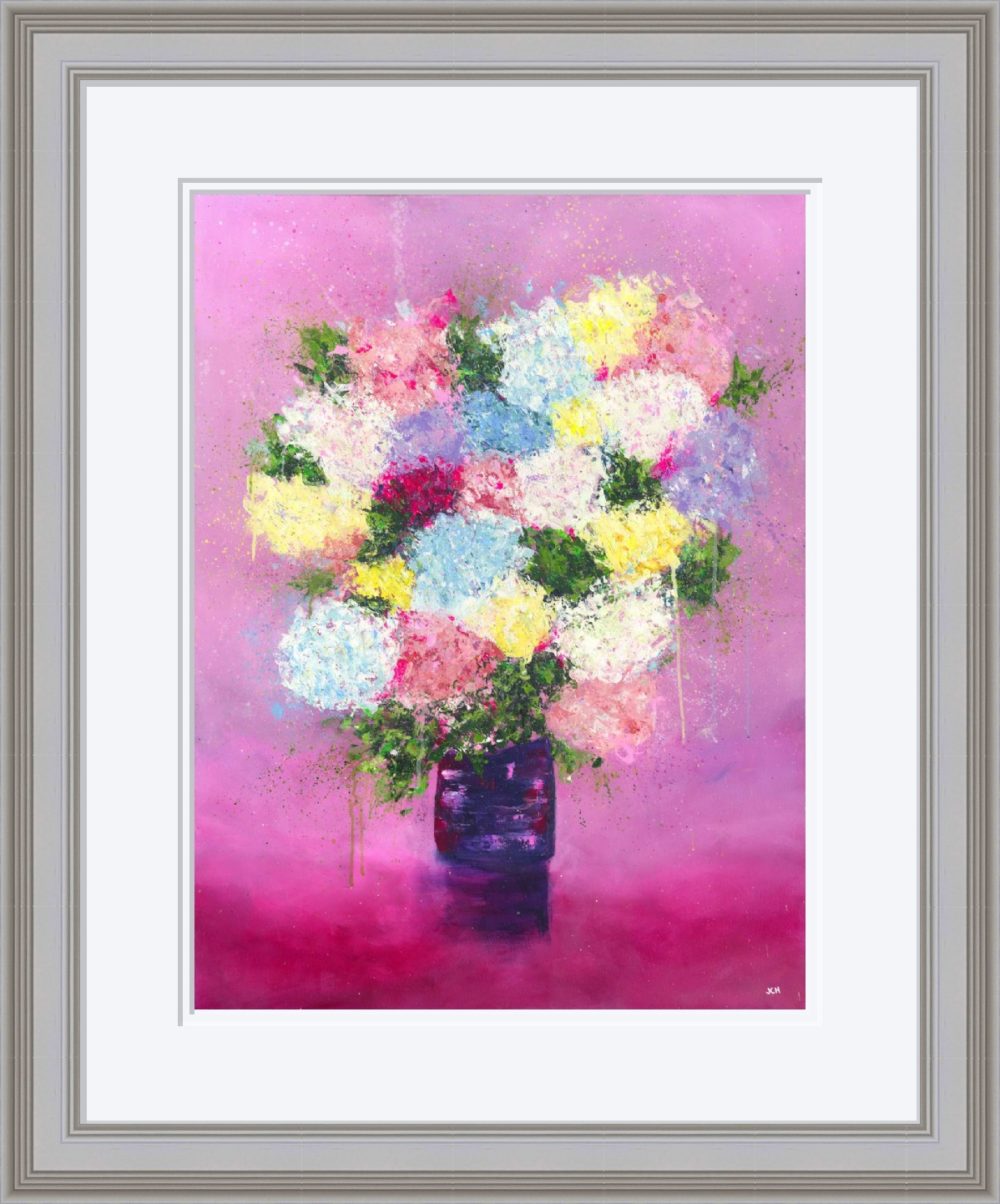 Summer Bouquet Print In Grey Frame
