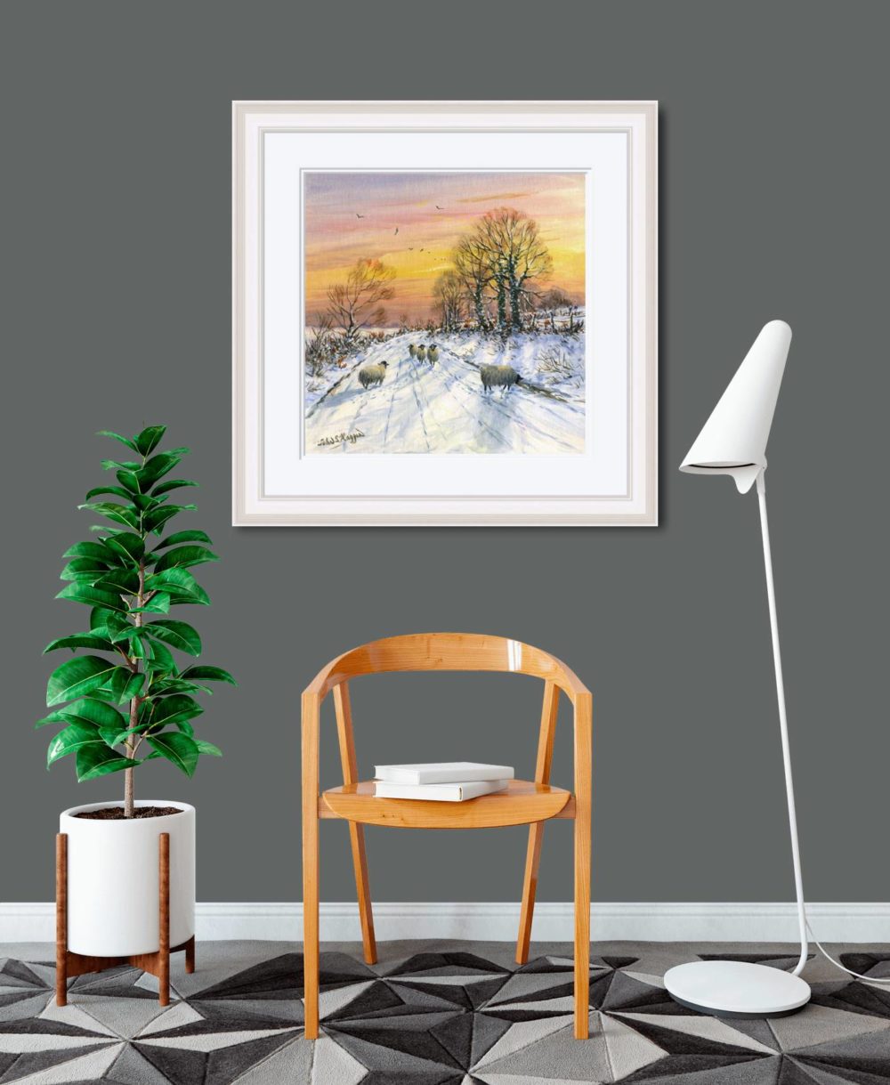 Warm Winter Sky Print (Large) In White Frame In Room