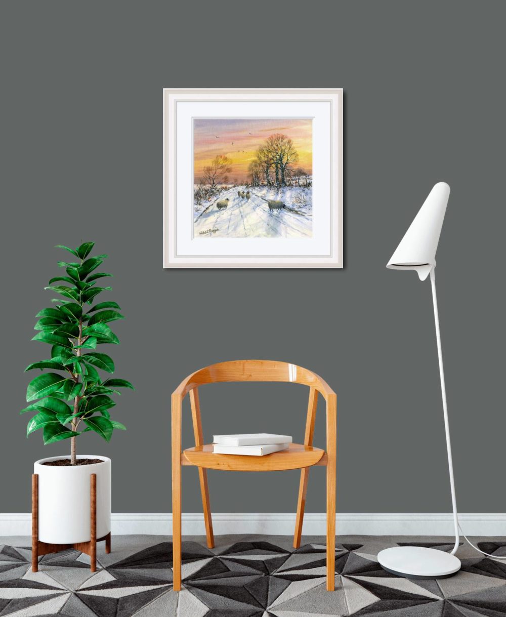 Warm Winter Sky Print (Medium) In White Frame In Room
