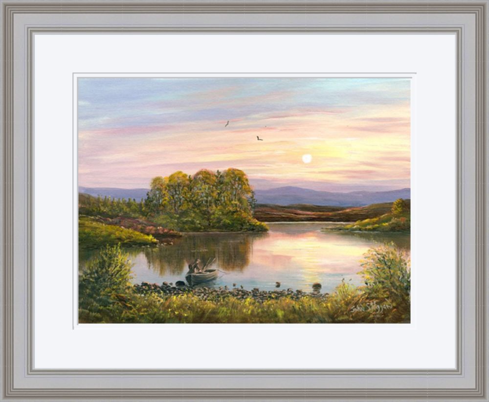 Lough Fea Sunset Print In Grey Frame