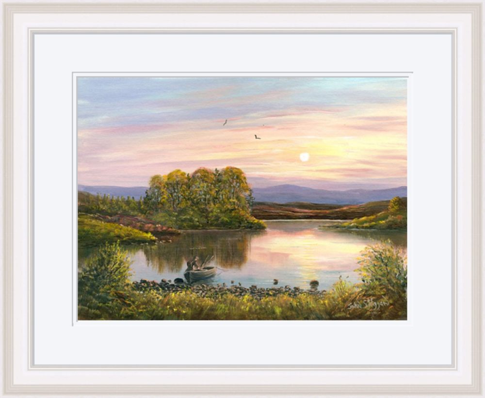 Lough Fea Sunset Print In White Frame